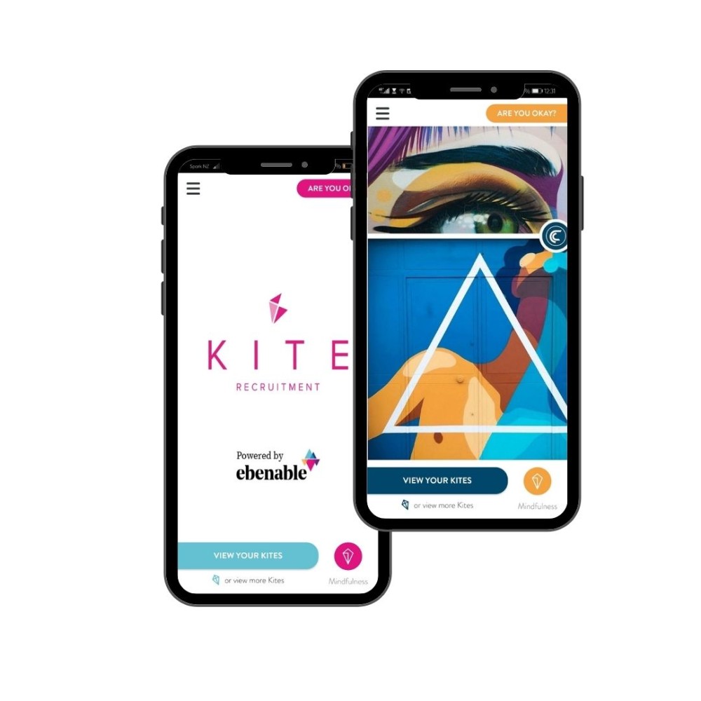 Claremont Consulting's branded Kite app displayed on two phone scre3ens